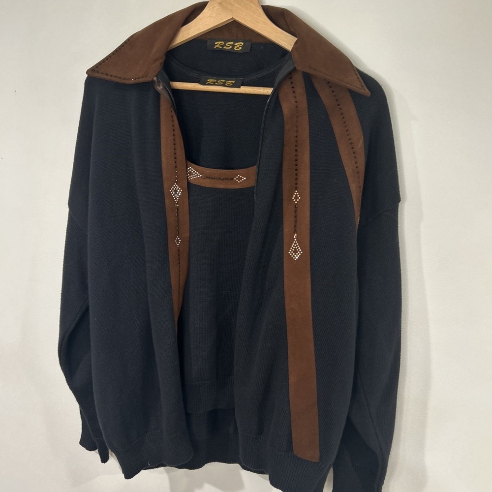 Vintage RSB Women's Sweater Black‎ With Rhinestone Accents Size L    2 Pieces